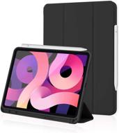 📱 2020 ipad air 4 case - supports touch id, apple pencil 2nd gen charging/pairing - auto wake/sleep - pencil holder - trifold stand - smart cover (black) logo