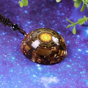 img 1 attached to Orgonite Pendant Necklace Tigers Eye Sri Yantra: Sacred Geometry Energy Healing Yoga Jewelry