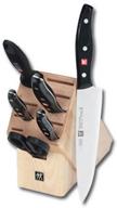 🔪 zwilling twin signature 7-piece kitchen knife set with block, chef's knife, paring knife, utility knife, knife sharpener, and kitchen shears logo