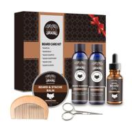 complete beard grooming kit: beard care set with premium beard oil, beard balm, gentle beard shampoo, nourishing beard conditioner, reliable beard comb, precision beard scissors, effective beard growth care - ideal gifts for men logo