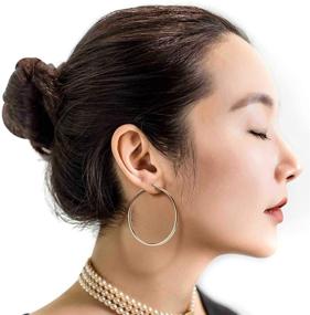 img 3 attached to JIAYIQI Sterling Silver Hoop Earrings: Lightweight White Gold Plated Circle Jewelry for Women - 14mm to 60mm Sizes Available