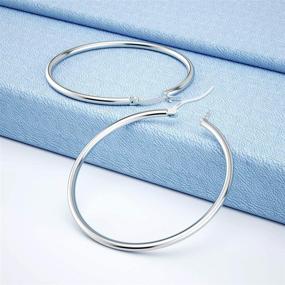 img 2 attached to JIAYIQI Sterling Silver Hoop Earrings: Lightweight White Gold Plated Circle Jewelry for Women - 14mm to 60mm Sizes Available
