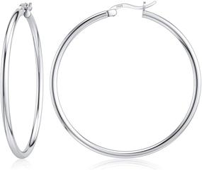 img 4 attached to JIAYIQI Sterling Silver Hoop Earrings: Lightweight White Gold Plated Circle Jewelry for Women - 14mm to 60mm Sizes Available