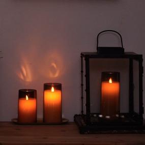 img 1 attached to 🕯️ Gray Flickering Flameless Candles – Set of 3: Battery Operated Acrylic LED Pillar Candles with Remote Control and Timer by Homemory