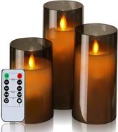 🕯️ gray flickering flameless candles – set of 3: battery operated acrylic led pillar candles with remote control and timer by homemory логотип