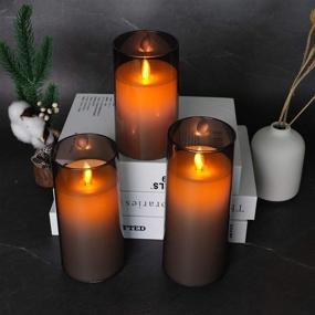 img 3 attached to 🕯️ Gray Flickering Flameless Candles – Set of 3: Battery Operated Acrylic LED Pillar Candles with Remote Control and Timer by Homemory