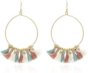 img 4 attached to 🌈 Exquisite Bohemian Handmade Multi Color Tassel Earrings: Yellow Gold Plated Dangle Drop Statement Jewelry