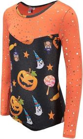 img 3 attached to Halloween Pumpkin Gymnastic Leotards for Girls: Long Sleeve One-Piece Dance Outfit