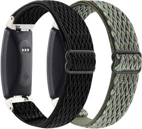 img 4 attached to 🕑 2Pack Эластичный ремешок для часов: Замена ремешка для Fitbit Inspire 2/ Inspire/Inspire HR для женщин и мужчин - черный-армейский зеленый