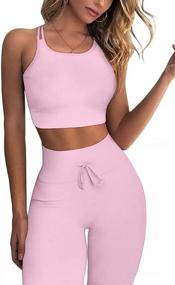 img 2 attached to 🔥 Stylish and Comfortable: QINSEN Seamless 2 Piece Ribbed Crop Tank and High Waist Yoga Leggings Set for Women