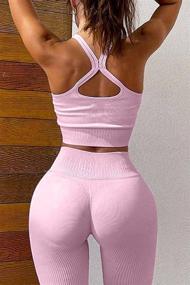 img 3 attached to 🔥 Stylish and Comfortable: QINSEN Seamless 2 Piece Ribbed Crop Tank and High Waist Yoga Leggings Set for Women