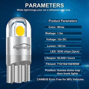 img 1 attached to 🚗 6pcs/pack WEIMELTOY 194 LED Car Bulb, Upgraded with 3030 Chipset, T10 194 168 W5W LED Wedge Light Bulb, 1.5W 12V, Perfect for License Plate, Courtesy Step, Trunk Lamp, Clearance Lights