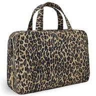 🐆 once upon a rose leopard print makeup bag - large, transparent pockets, handles, and zippered closure, ideal for home and travel logo