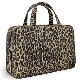 img 4 attached to 🐆 Once Upon A Rose Leopard Print Makeup Bag - Large, Transparent Pockets, Handles, and Zippered Closure, Ideal for Home and Travel