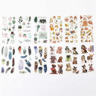 🌿 inovat cute clear sticker-pack of 4 decorative craft scrapbooking stickers set: plants, dogs, girl, and feather (inova a235) - add character to your craft projects! logo