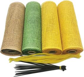 img 2 attached to Poly Burlap Deco Mesh: Ideal for DIY Sunflower Wreaths - Includes Zip Ties and Chenille Stems (Yellow-Green-Burlap, Set of 4 Rolls)