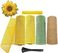 poly burlap deco mesh: ideal for diy sunflower wreaths - includes zip ties and chenille stems (yellow-green-burlap, set of 4 rolls) logo