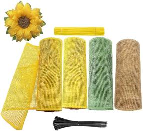 img 3 attached to Poly Burlap Deco Mesh: Ideal for DIY Sunflower Wreaths - Includes Zip Ties and Chenille Stems (Yellow-Green-Burlap, Set of 4 Rolls)