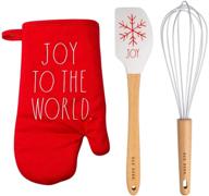 🧁 rae dunn collection: festive 3 piece oven mitt set with spatula and whisk - perfect for holiday cooking! logo