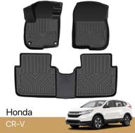 🚗 premium all-weather 3 piece floor mats for 2017-2021 honda crv - black, waterproof & protective tpe material, compatible with cr-v models - 1st & 2nd row logo