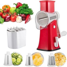 img 4 attached to 🧀 VEKAYA Rotary Graters 3 in 1 Cheese Grater - Efficient Handheld Julienne Shredder and Slicers for Vegetables in Vibrant RED