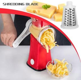 img 1 attached to 🧀 VEKAYA Rotary Graters 3 in 1 Cheese Grater - Efficient Handheld Julienne Shredder and Slicers for Vegetables in Vibrant RED