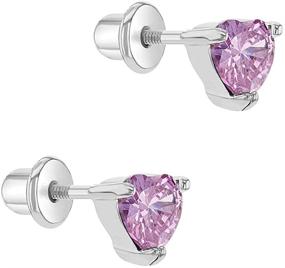 img 3 attached to Rhodium Plated CZ Heart Screw Back Earrings: Delightful Jewelry Gift for Young Girls Collection!