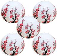 smeiker 12-inch diameter pack of 5 chinese japanese red cherry flower white round paper lampshade - oriental style lighting décor for restaurants, weddings, parties, and home gifts логотип