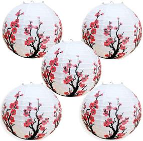 img 4 attached to Smeiker 12-inch Diameter Pack of 5 Chinese Japanese Red Cherry Flower White Round Paper Lampshade - Oriental Style Lighting Décor for Restaurants, Weddings, Parties, and Home Gifts