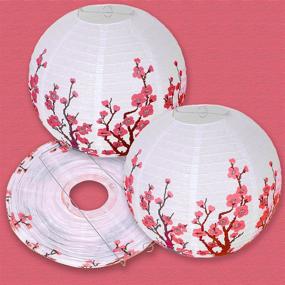 img 1 attached to Smeiker 12-inch Diameter Pack of 5 Chinese Japanese Red Cherry Flower White Round Paper Lampshade - Oriental Style Lighting Décor for Restaurants, Weddings, Parties, and Home Gifts