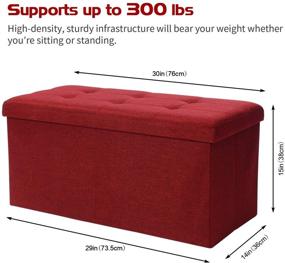 img 3 attached to 🍷 Wine Red Linen Folding Storage Ottoman Bench - 30 x 15 x 15 Inches - Padded Seat & Storage Chest for Home