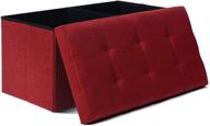 🍷 wine red linen folding storage ottoman bench - 30 x 15 x 15 inches - padded seat & storage chest for home logo