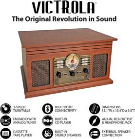 img 2 attached to Victrola Nostalgic 6-in-1 Bluetooth Record Player: Turntable, CD, Cassette, Radio, Speakers, Streaming - Mahogany