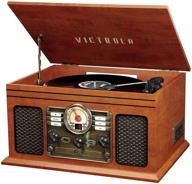 victrola nostalgic 6-in-1 bluetooth record player: turntable, cd, cassette, radio, speakers, streaming - mahogany logo