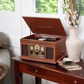 img 1 attached to Victrola Nostalgic 6-in-1 Bluetooth Record Player: Turntable, CD, Cassette, Radio, Speakers, Streaming - Mahogany