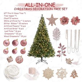 img 3 attached to 🎄 WBHome 6FT Pre-lit Pre Decorated Artificial Christmas Tree: Rose Gold Decor with 113pcs Ornaments & 300 Clear Lights