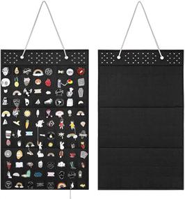 img 4 attached to AROUY Enamel Pin Display and Brooch Collection Storage Organizer - Wall Hanging Pin Holder for Women or Men, Holds up to 96 Pins (Black) - Organizer Only