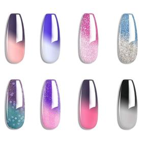 img 4 attached to 💅 Omainy Gel Nail Polish Set - Color Changing Gel Polish Set Purple Blue Pink Red Lavender Wind Red Black Soak Off UV LED Thermal Temperature Art (8PCS001)