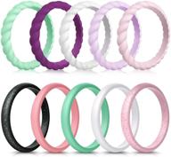 forthee 10 pack silicone wedding rings for women - thin, braided rubber bands in fashionable and colorful designs, comfy fit, skin safe логотип