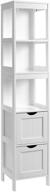 🚽 vasagle white bathroom tall cabinet, linen tower with 2 drawers and 3 open shelves, floor storage cupboard, ideal for bathroom, living room, kitchen - dimensions 11.8 x 11.8 x 55.7 inches (ubbc66wt) logo
