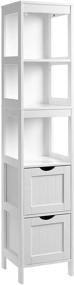 img 4 attached to 🚽 VASAGLE White Bathroom Tall Cabinet, Linen Tower with 2 Drawers and 3 Open Shelves, Floor Storage Cupboard, Ideal for Bathroom, Living Room, Kitchen - Dimensions 11.8 x 11.8 x 55.7 Inches (UBBC66WT)
