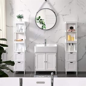 img 3 attached to 🚽 VASAGLE White Bathroom Tall Cabinet, Linen Tower with 2 Drawers and 3 Open Shelves, Floor Storage Cupboard, Ideal for Bathroom, Living Room, Kitchen - Dimensions 11.8 x 11.8 x 55.7 Inches (UBBC66WT)