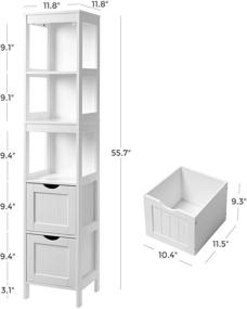 img 1 attached to 🚽 VASAGLE White Bathroom Tall Cabinet, Linen Tower with 2 Drawers and 3 Open Shelves, Floor Storage Cupboard, Ideal for Bathroom, Living Room, Kitchen - Dimensions 11.8 x 11.8 x 55.7 Inches (UBBC66WT)
