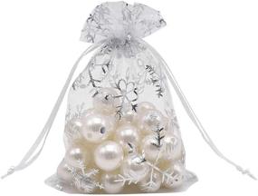 img 2 attached to 🎁 HRX Package 100pcs Snowflake Organza Gift Bags - Small White Mesh Jewelry Pouches for Christmas - 3.5 x 4.7 inch Little Drawstring Candy Bags