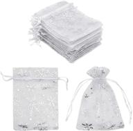 🎁 hrx package 100pcs snowflake organza gift bags - small white mesh jewelry pouches for christmas - 3.5 x 4.7 inch little drawstring candy bags logo