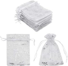 img 4 attached to 🎁 HRX Package 100pcs Snowflake Organza Gift Bags - Small White Mesh Jewelry Pouches for Christmas - 3.5 x 4.7 inch Little Drawstring Candy Bags