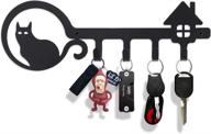 🏠 uptobillions decorative wall mounted iron key holder for wall, 11 inch - cat and home design, black - key rack with 4 hooks for car or house keys - organizer with screws and anchors logo