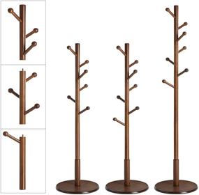 img 1 attached to 🧥 VASAGLE Free Standing Coat Rack with 7 Rounded Hooks, Wooden Hall Tree Stand for Clothing, Hats, Purses in the Entryway, Living Room, Dark Walnut Finish URCR07WN