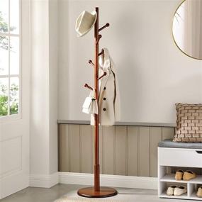 img 3 attached to 🧥 VASAGLE Free Standing Coat Rack with 7 Rounded Hooks, Wooden Hall Tree Stand for Clothing, Hats, Purses in the Entryway, Living Room, Dark Walnut Finish URCR07WN