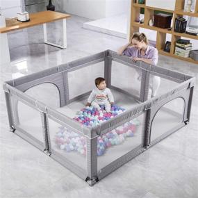 img 4 attached to 👶 Extra Large Baby Playpen with Anti-Slip Base - Sturdy & Safe Play Yard for Babies and Toddlers, Breathable Mesh Baby Fence for Indoor and Outdoor Use